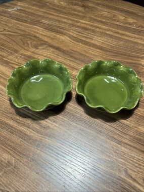 Emile Henry scalloped ceramic pie dish in a green finish